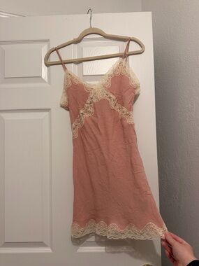 Current Mood Blush Pink Slip Dress with Cream Lace Trim